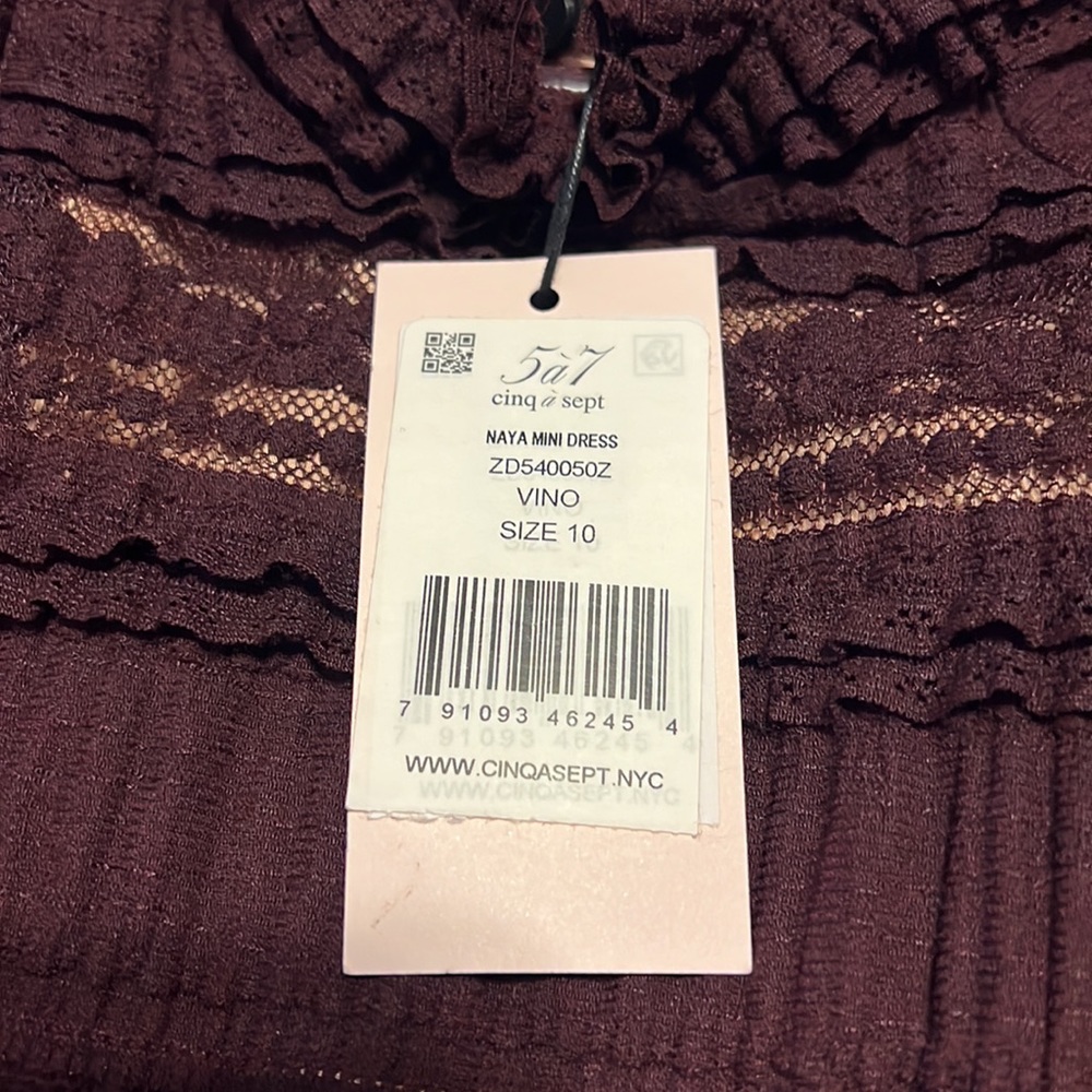 Cinq a Sept Naya Off-The-Shoulder Bell-Sleeve Mini Dress Vino Cocktail NWT - Picture 3 of 4